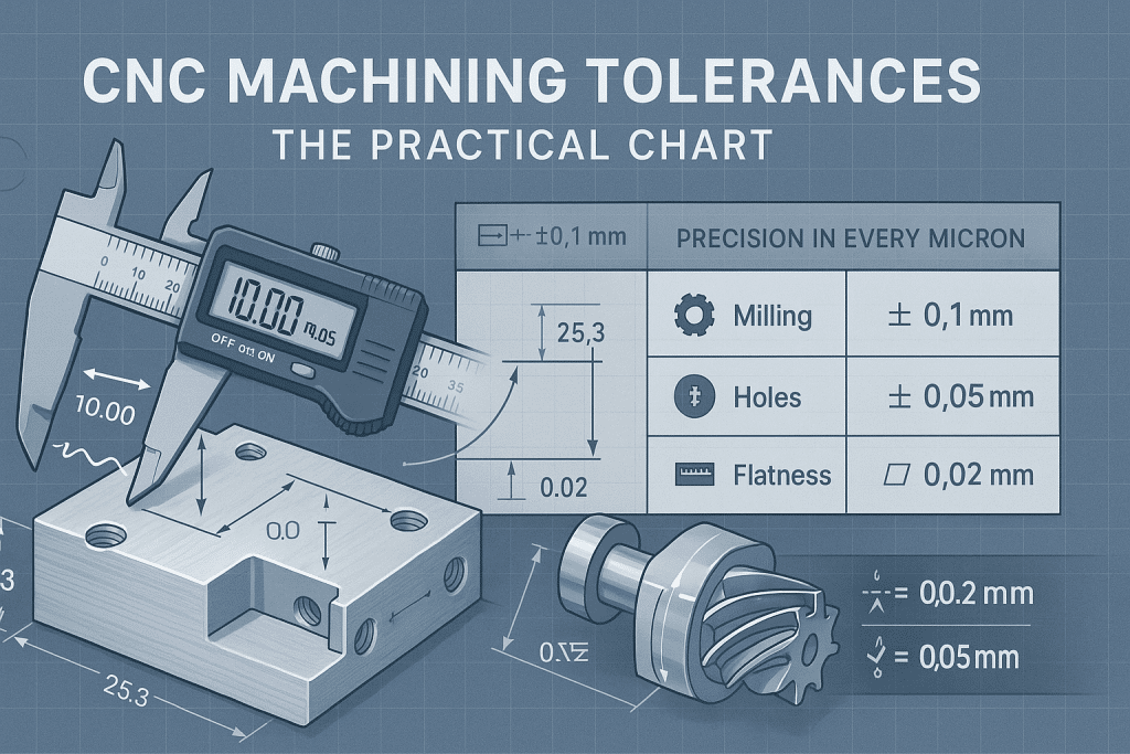 CNC machining tolerance chart based on ISO 2768 general tolerances